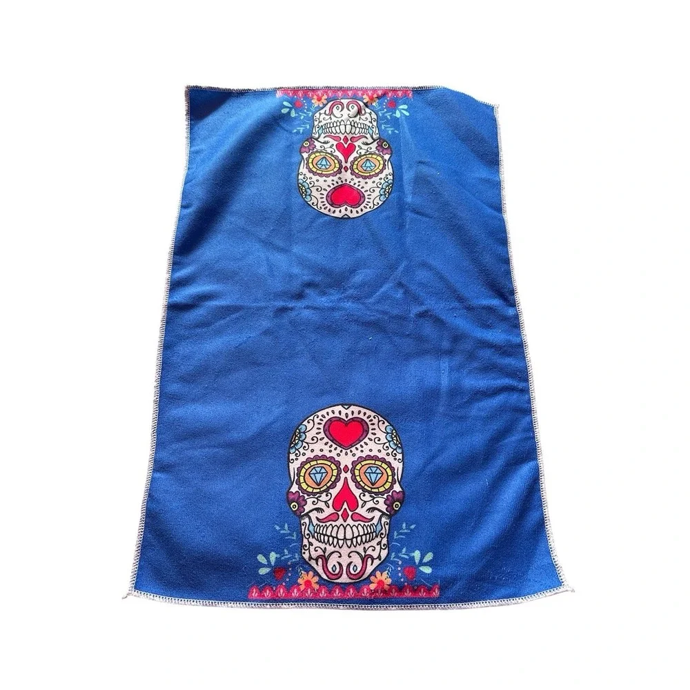 NEW kitchen hand towel microfiber‎ 15x23 inches SUGAR SKULL blue